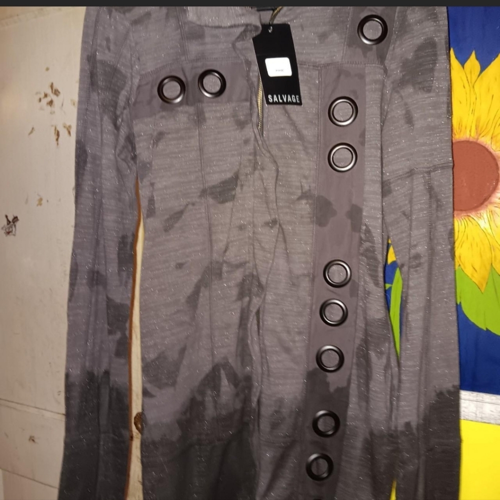 SALVAGE NWT Mixed Purple Long Sleeved Grommet Coat/Tunic. L